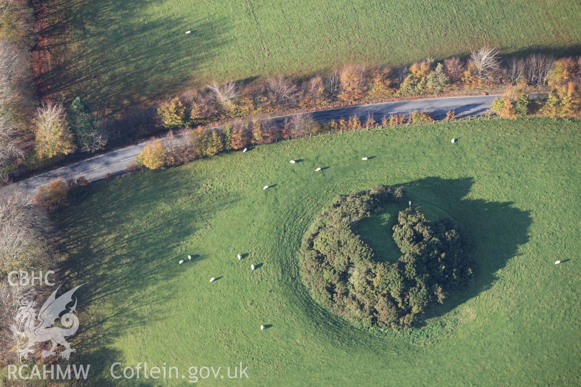 RCAHMW colour oblique aerial photograph of Tomen Llanio. Taken on 09 November 2009 by Toby Driver