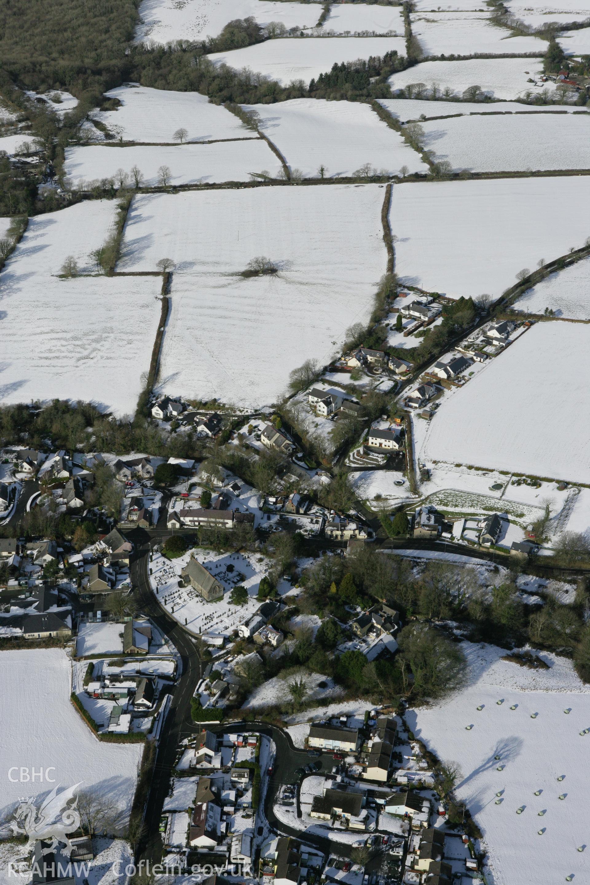 RCAHMW colour oblique photograph of Eglwyswrw village. Taken by Toby Driver on 06/02/2009.