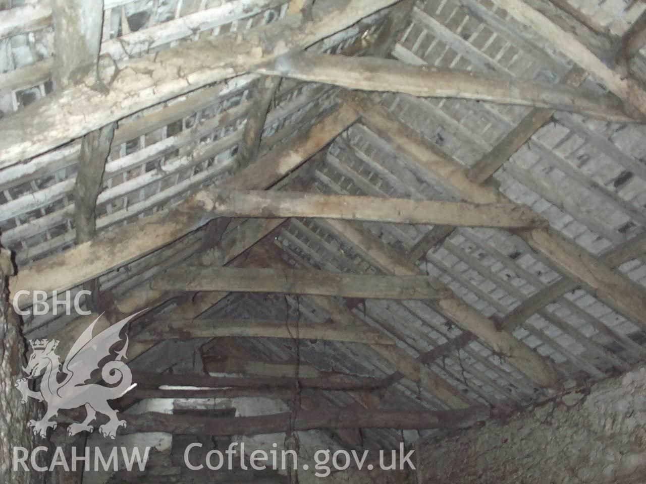 Colour digital photo of interior of Llwyn yr Ebol Farm Cowhouse by Alice Pyper, Dyfed Archaeological Trust, 02/1999.