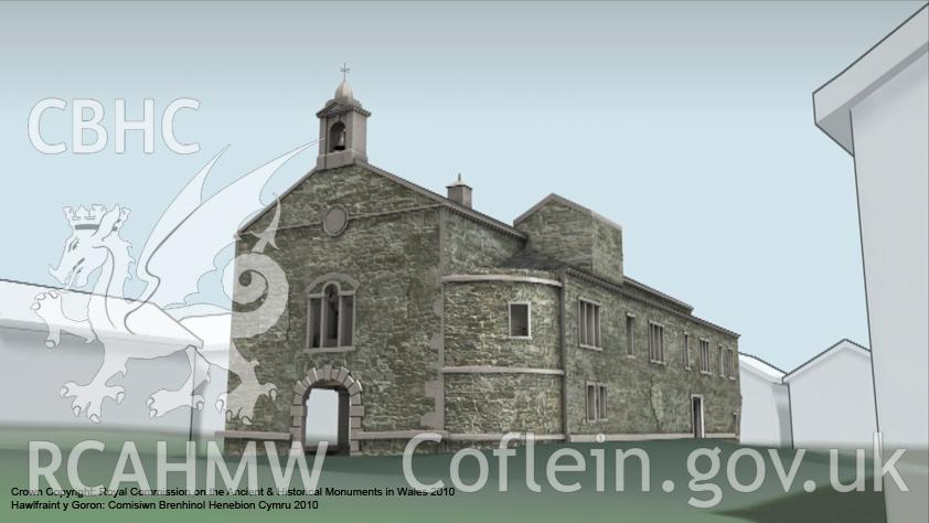 Still taken from the animation of the Denbigh Town Hall model highlighting the phasing - Phase IV, from an RCAHMW digital survey carried out by Susan Fielding, 04/08/2005 to 21/09/2005, as part of the Denbigh Town Heritage Initiative.