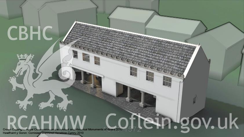 Still taken from the animation of the Denbigh Town Hall model highlighting the phasing - Phase I, from an RCAHMW digital survey carried out by Susan Fielding, 04/08/2005 to 21/09/2005, as part of the Denbigh Town Heritage Initiative.