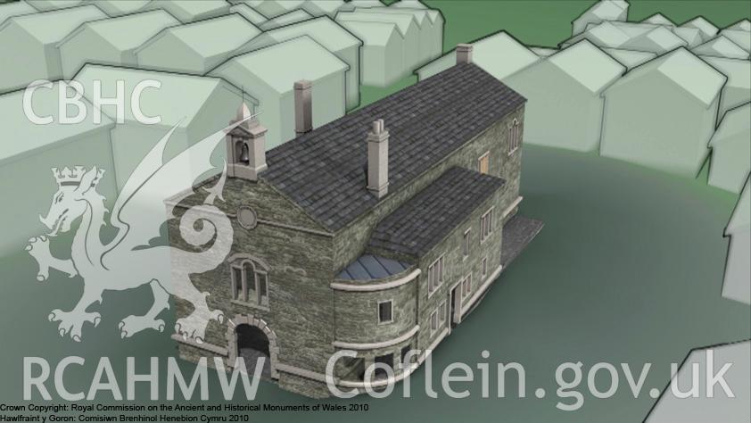 Still taken from the animation of the Denbigh Town Hall model highlighting the phasing - Phase III, from an RCAHMW digital survey carried out by Susan Fielding, 04/08/2005 to 21/09/2005, as part of the Denbigh Town Heritage Initiative.