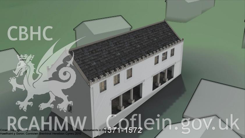 Still taken from the animation of the Denbigh Town Hall model highlighting the phasing - Phase I, from an RCAHMW digital survey carried out by Susan Fielding, 04/08/2005 to 21/09/2005, as part of the Denbigh Town Heritage Initiative.