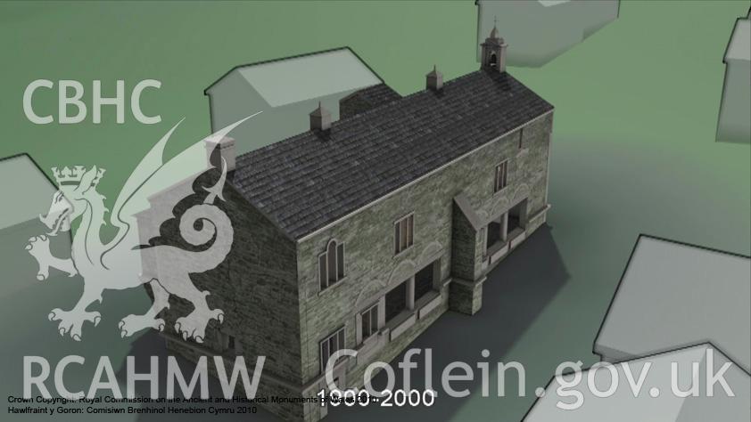 Still taken from the animation of the Denbigh Town Hall model highlighting the phasing - Phase IV, from an RCAHMW digital survey carried out by Susan Fielding, 04/08/2005 to 21/09/2005, as part of the Denbigh Town Heritage Initiative.