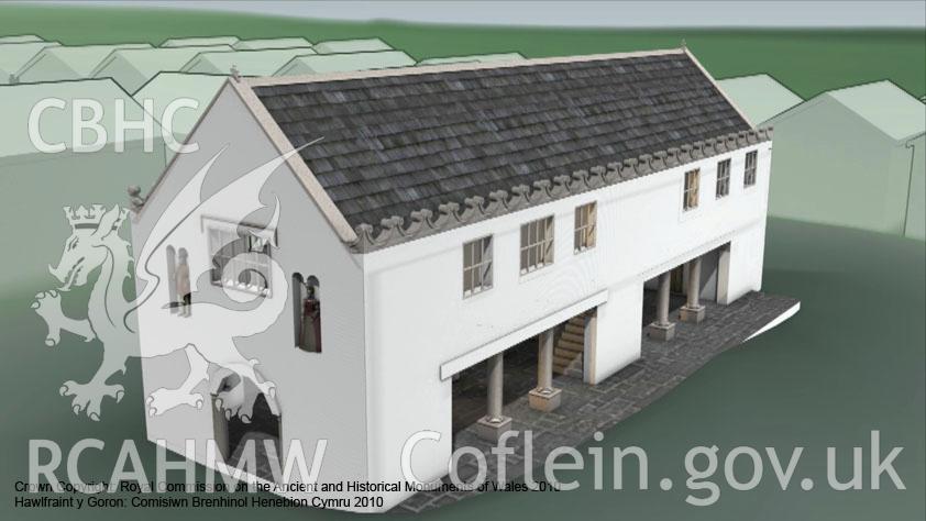 Still taken from the animation of the Denbigh Town Hall model highlighting the phasing - Phase I, from an RCAHMW digital survey carried out by Susan Fielding, 04/08/2005 to 21/09/2005, as part of the Denbigh Town Heritage Initiative.