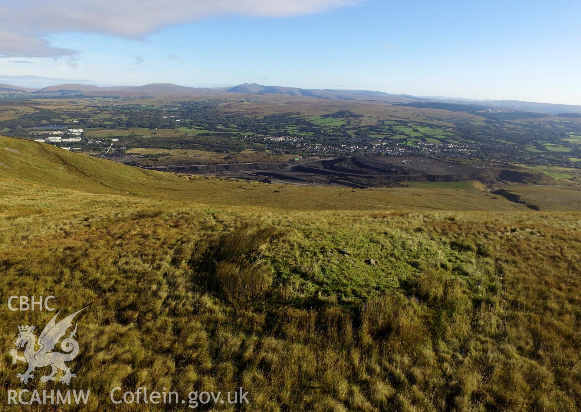 Aerial photograph showing Craig y Bwlch cairn, taken by Paul Davis, 17th September 2016.