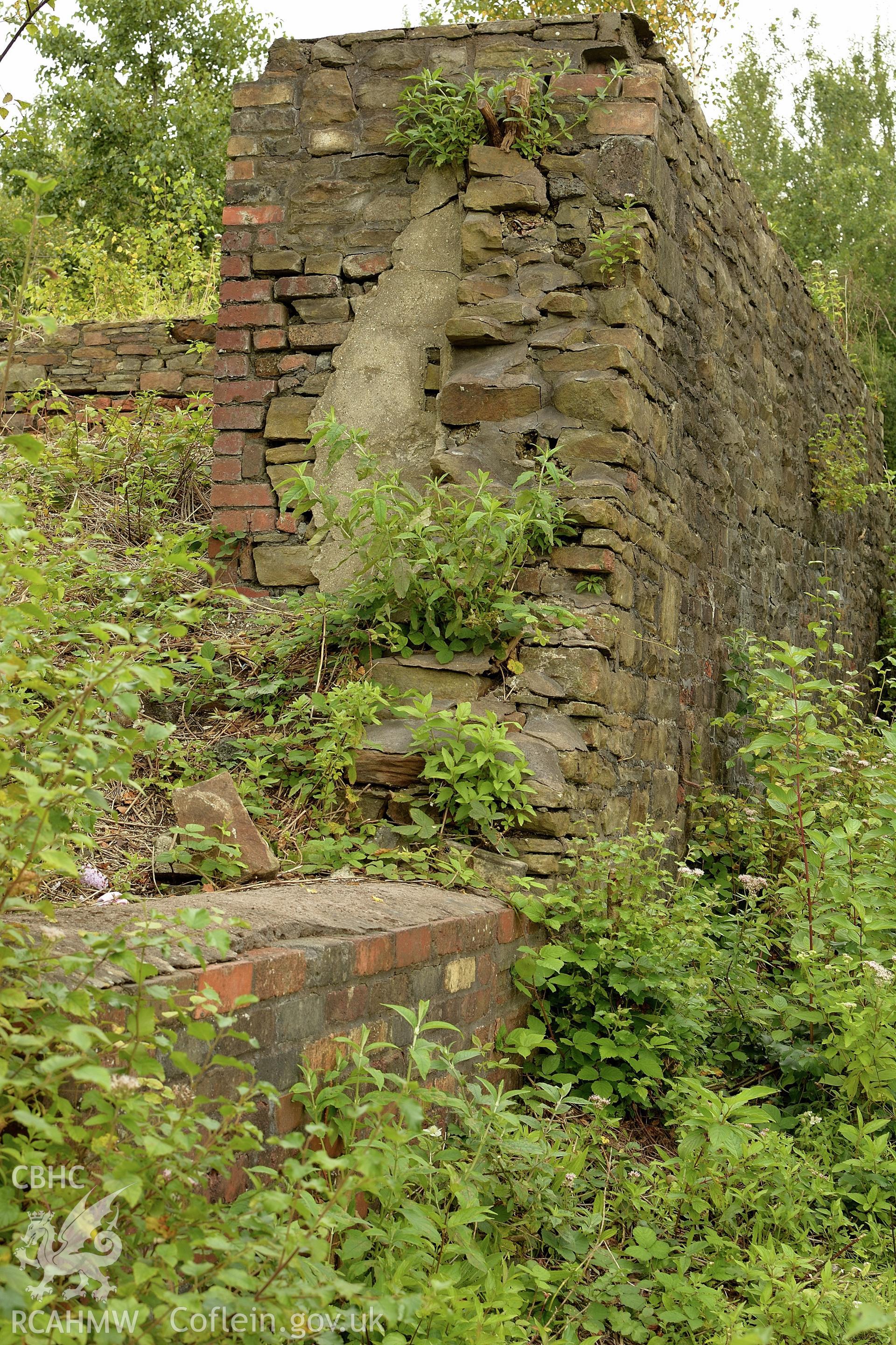 Wall section facing the Great Workhouse of building attached to incline opposite tramway