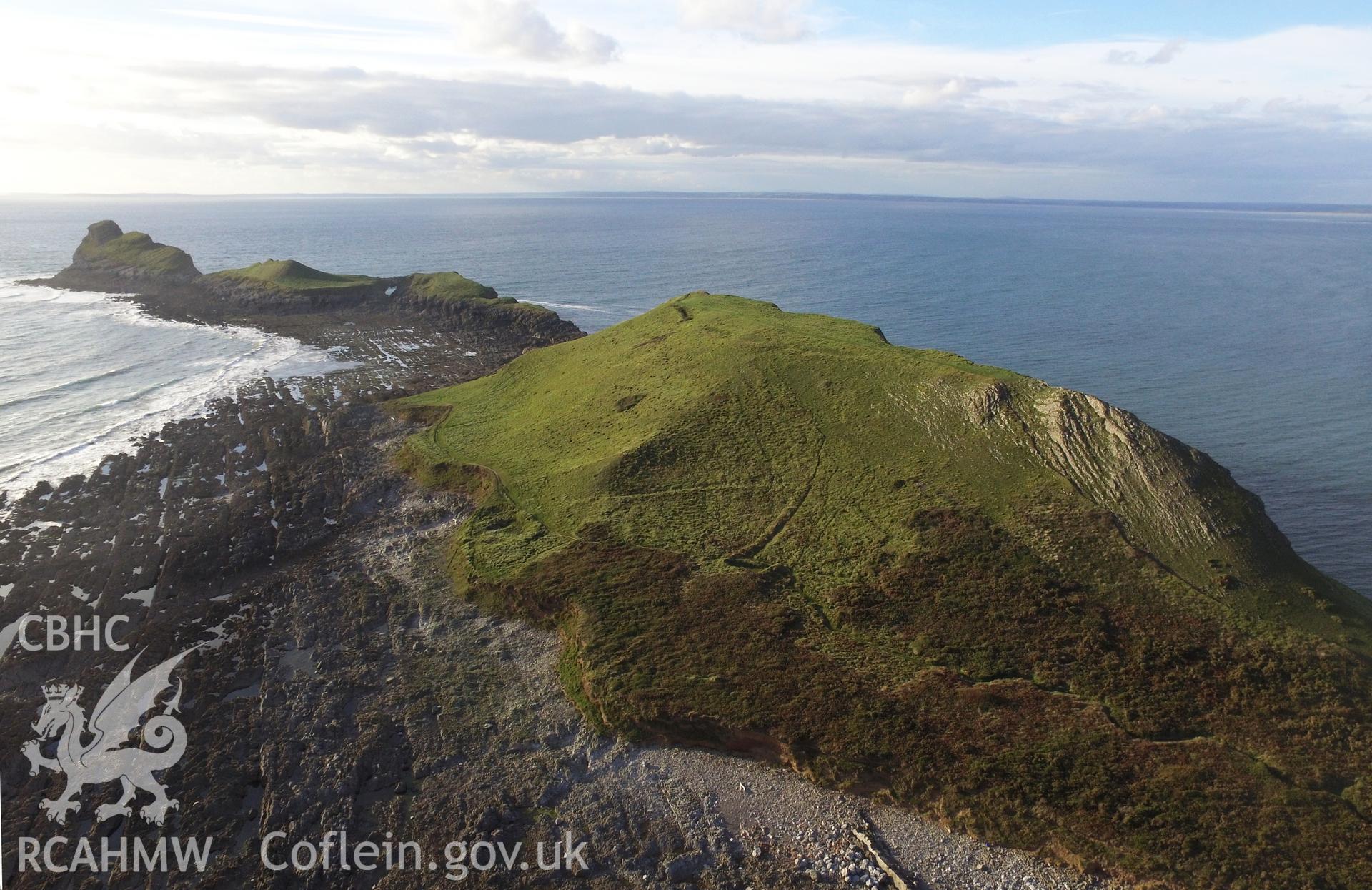 Aerial photograph showing Worm's Head taken by Paul Davis, 22nd September 2016.