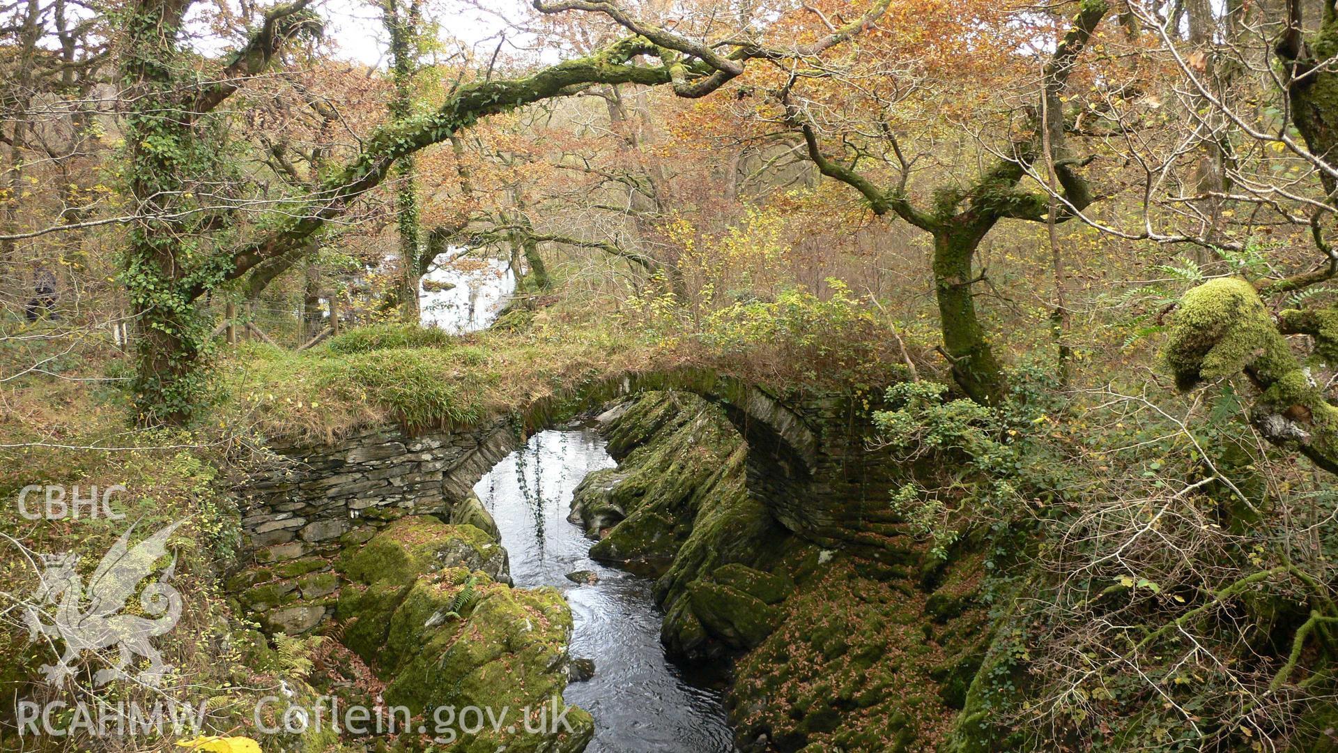 Colour digital photo of the Roman Bridge over Afon Machno taken by David Howarth, October 2007