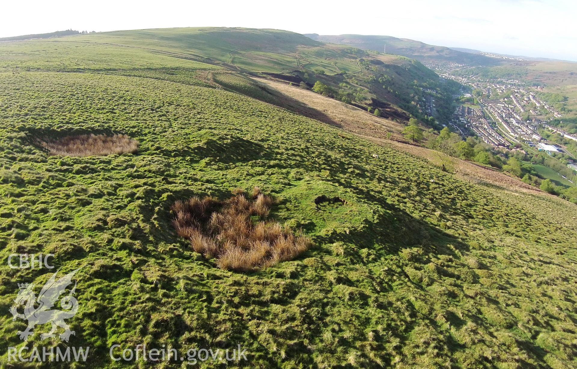 Aerial photograph showing Carn y Wiwer platforms taken by Paul Davis, 15th May 2015.