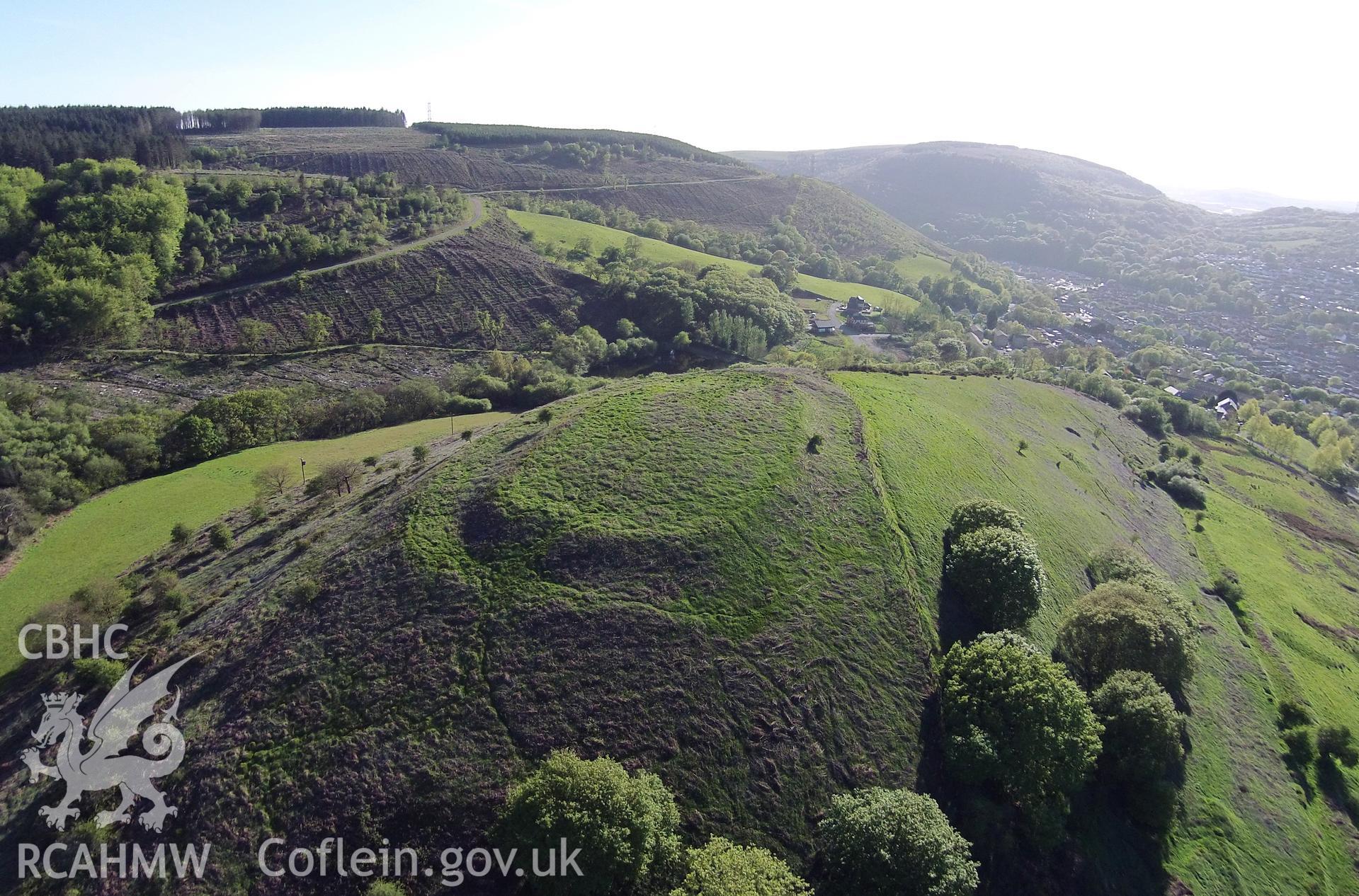 Digital aerial photograph showing Pen y Castell enclosure near Cwmafan.