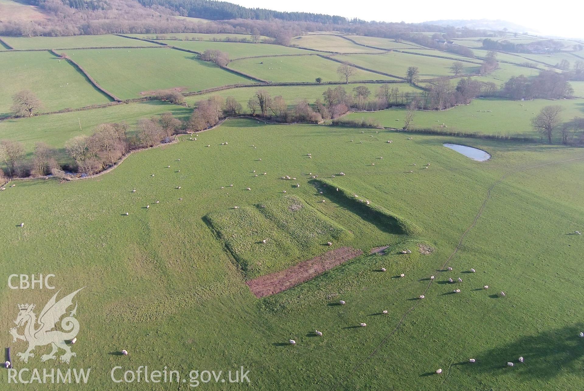 Digital aerial photograph showing Dulas Moat.