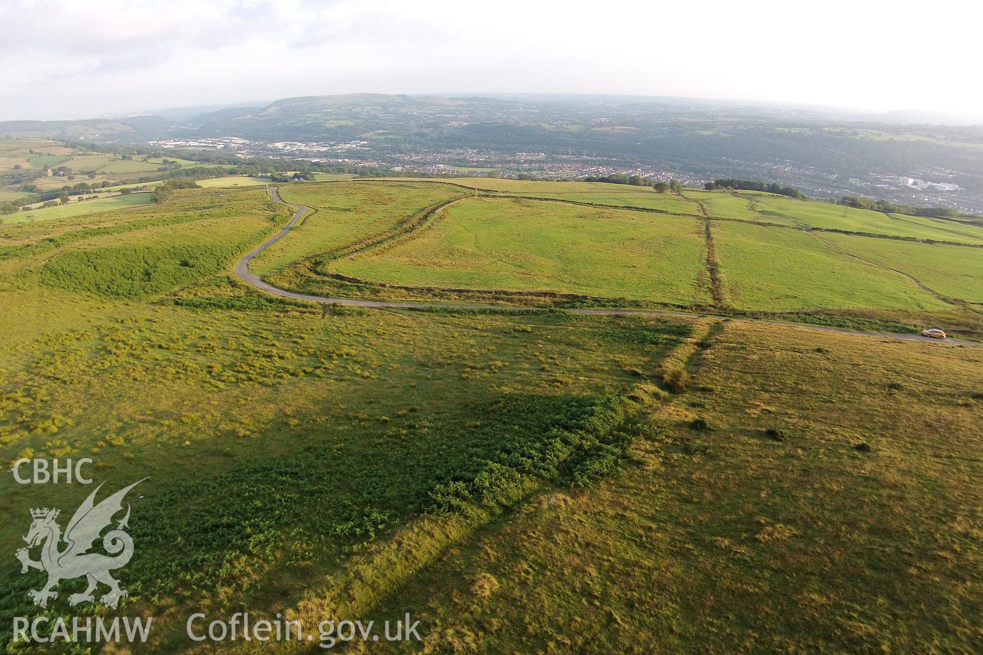 Aerial photograph showing Mynydd Eglwysilan Dyke, taken by Paul Davis, 15th July 2015.