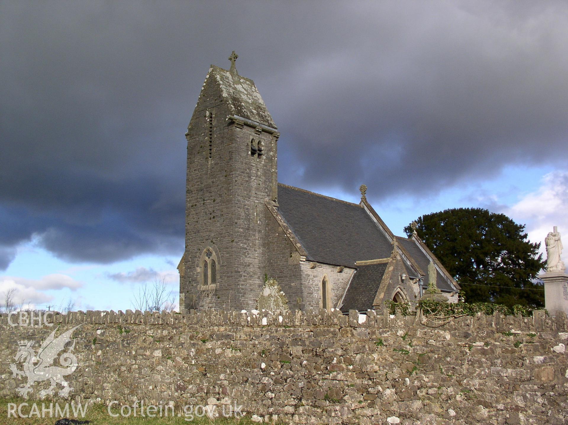 Colour digital photograph showing an elevation view of St Owain's Church, Ystrad Owen; Glamorgan.