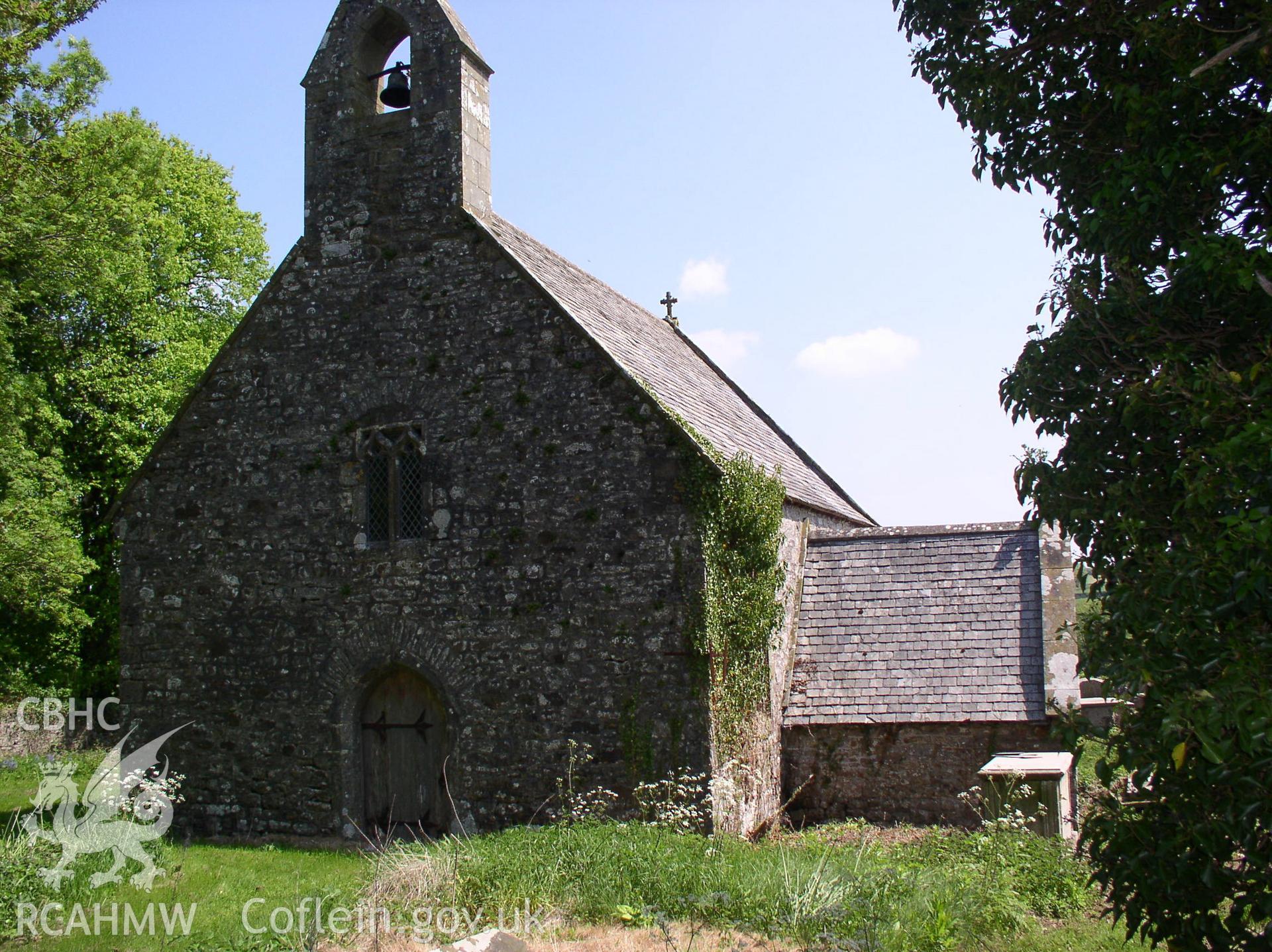 Colour digital photograph showing a three quarter elevation view of St Tydwg's Church, Tythegston; Glamorgan.