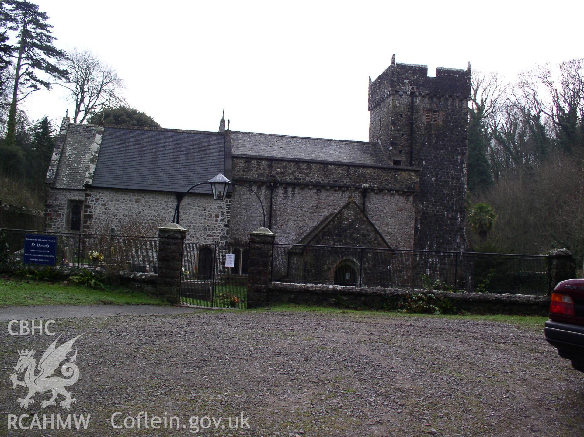 Colour digital photograph showing a front elevation view of St Donat's Church, St Donats; Glamorgan.