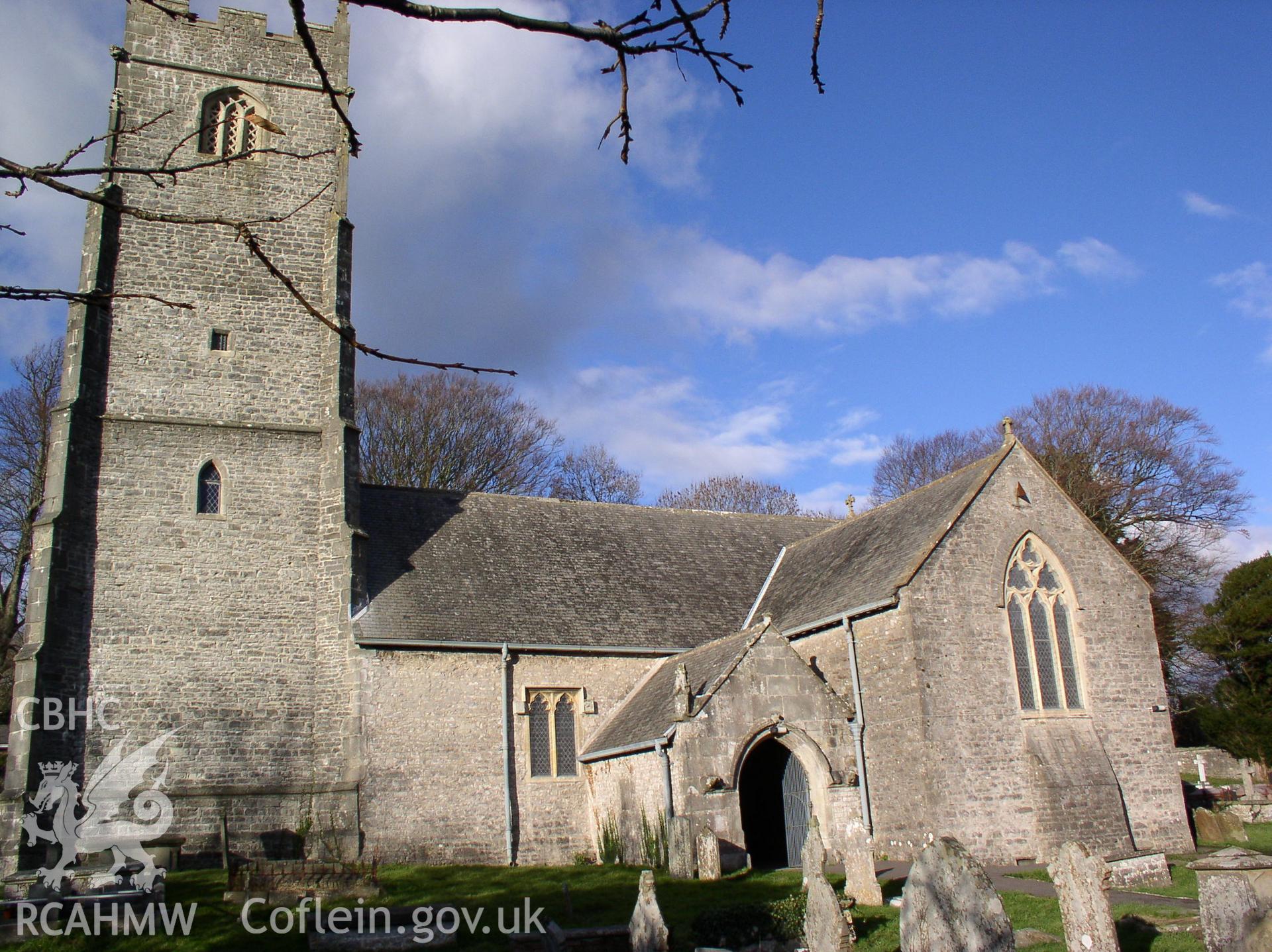 Colour digital photograph showing the exterior of the Church of St John the Baptist, Llanblethian; Glamorgan.