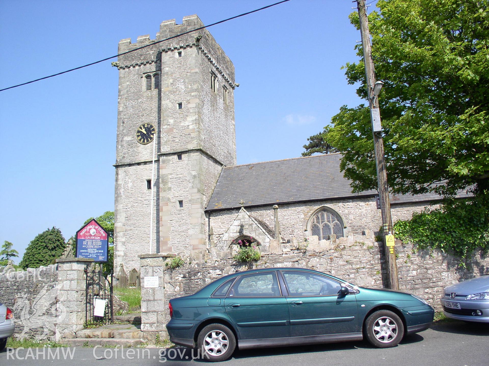 Colour digital photograph showing the exterior of St David's Church, Laleston ; Glamorgan.