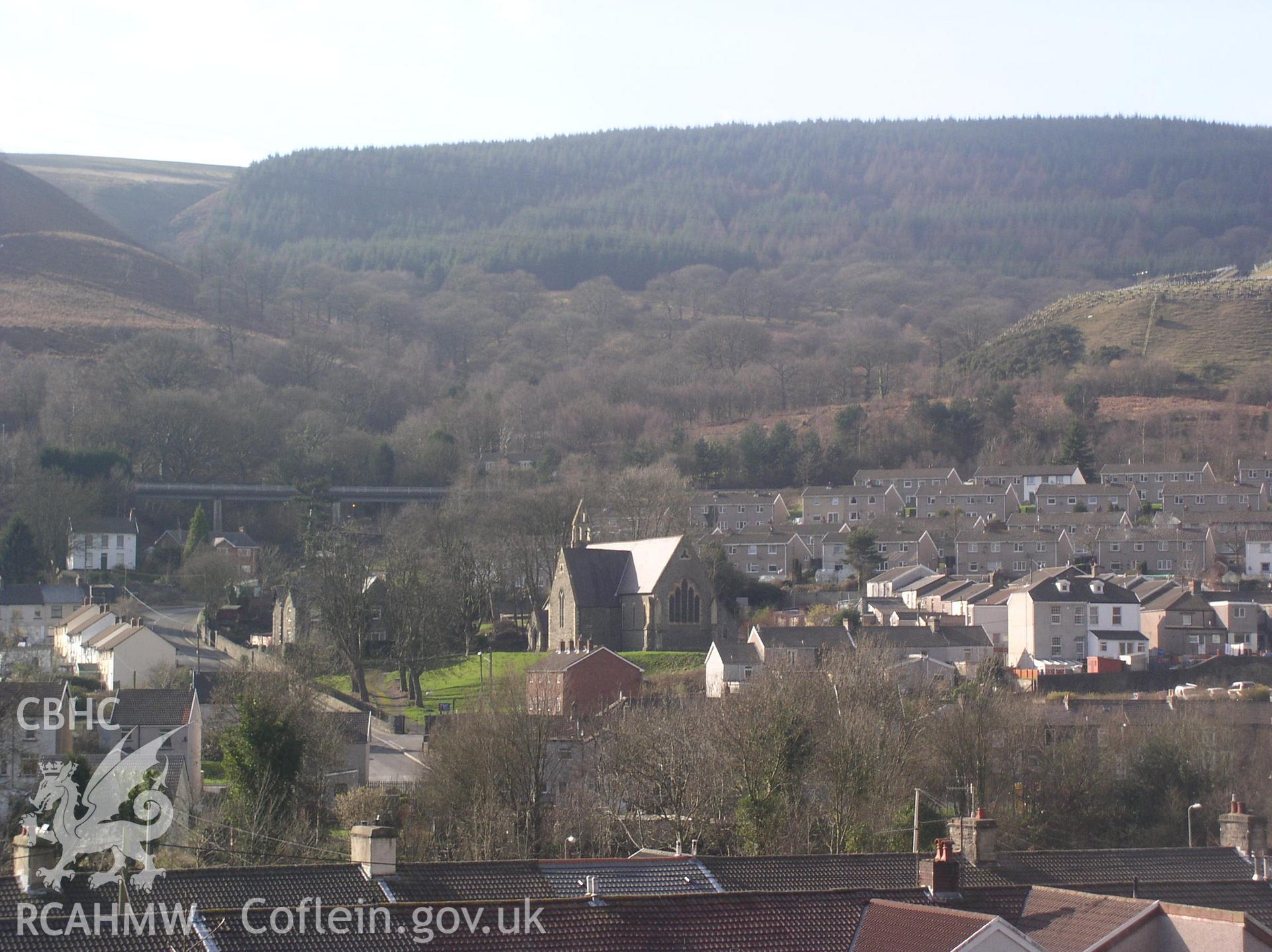 Colour digital photograph showing an elevation view of St John's Church, Troedyrhiw; Glamorgan.