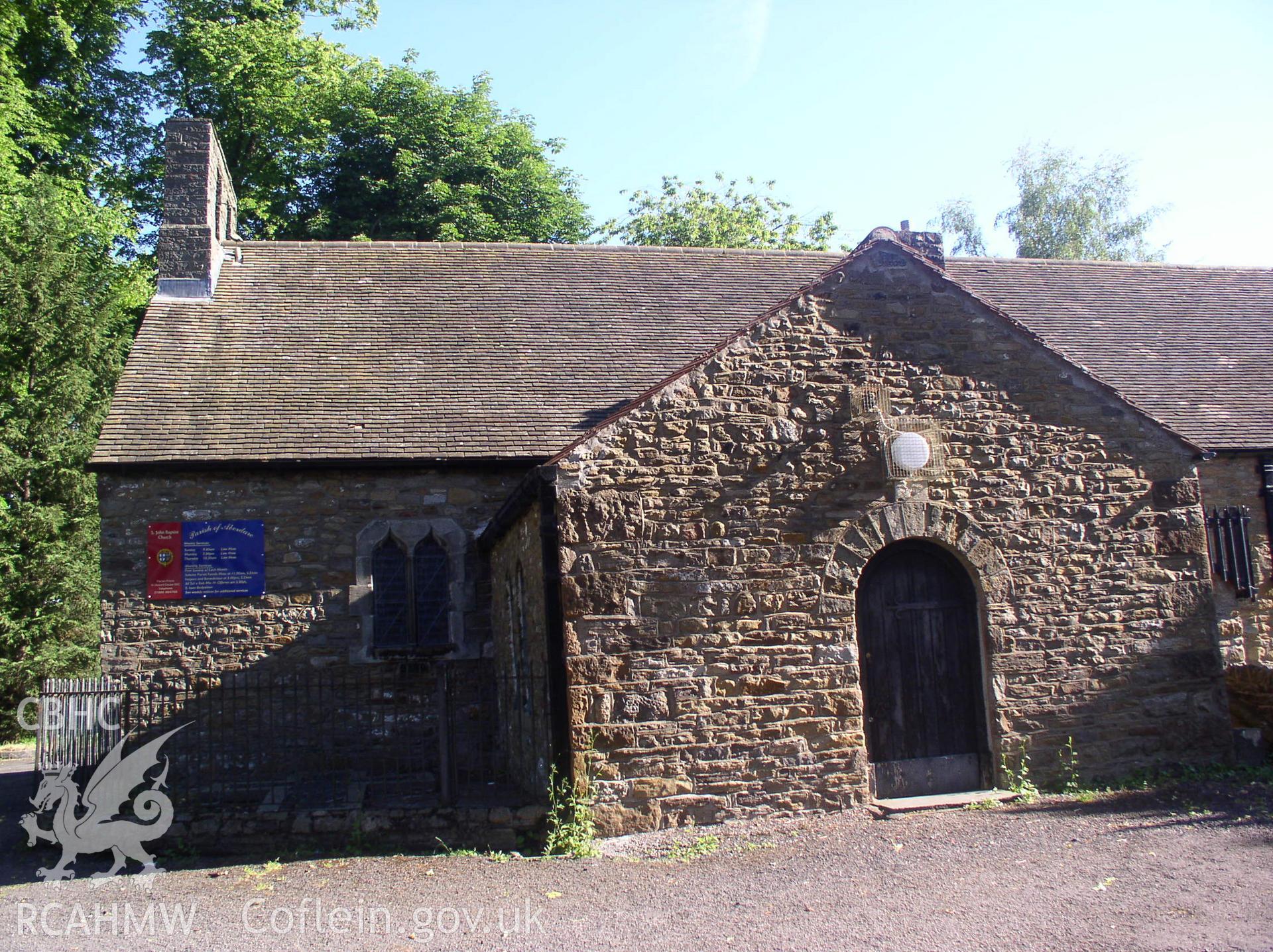 Colour digital photograph showing the front exterior of St. John the Baptist's Church, Aberdare; Glamorgan.