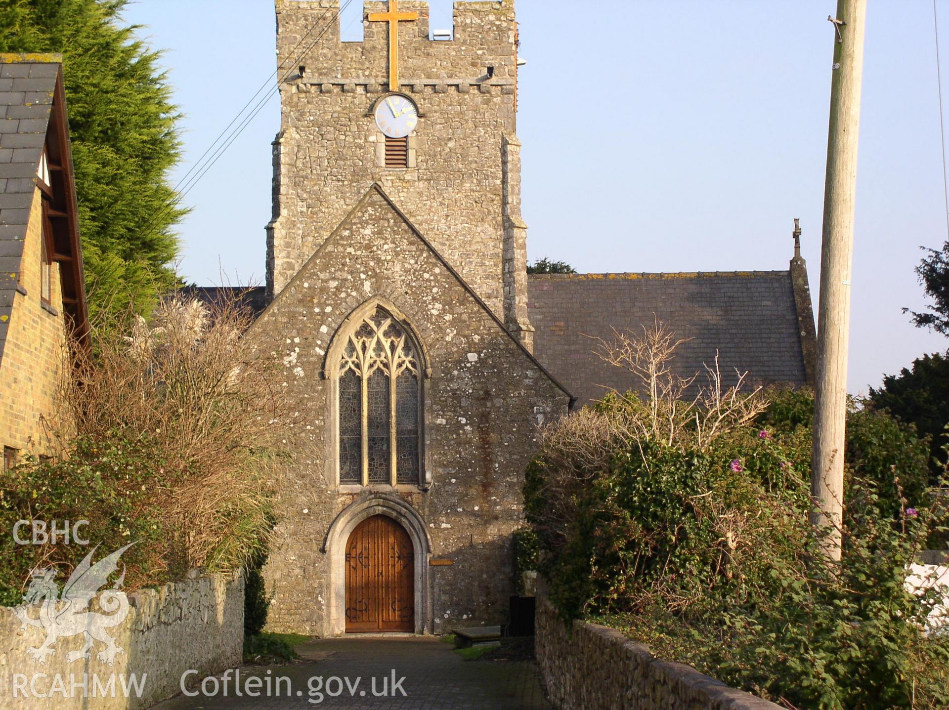 Colour digital photograph showing a front elevation view of St Athan's Church, St Athan; Glamorgan.