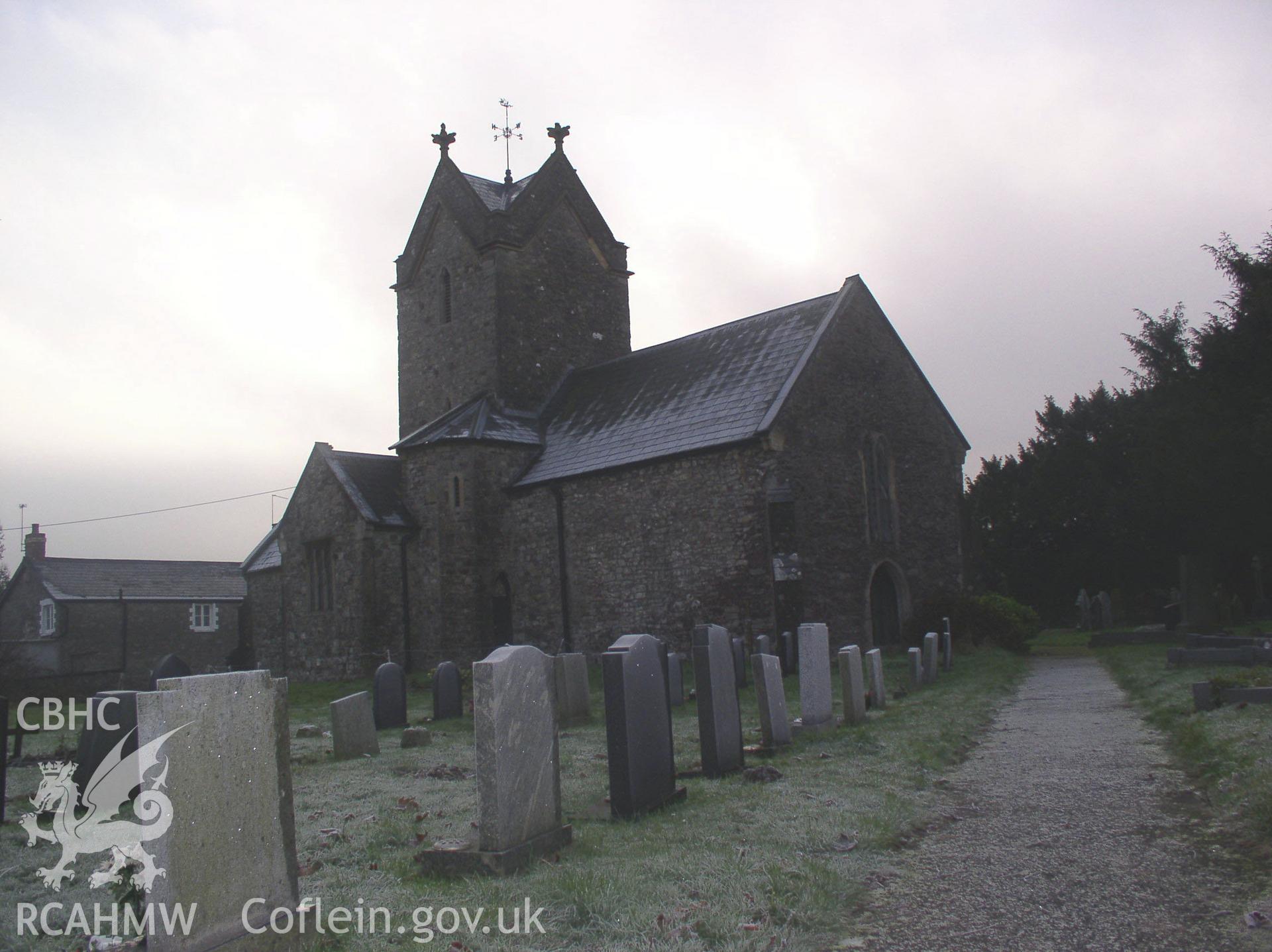 Colour digital photograph showing a three quarter elevation view of St George's Church, St Georges Super Ely; Glamorgan.