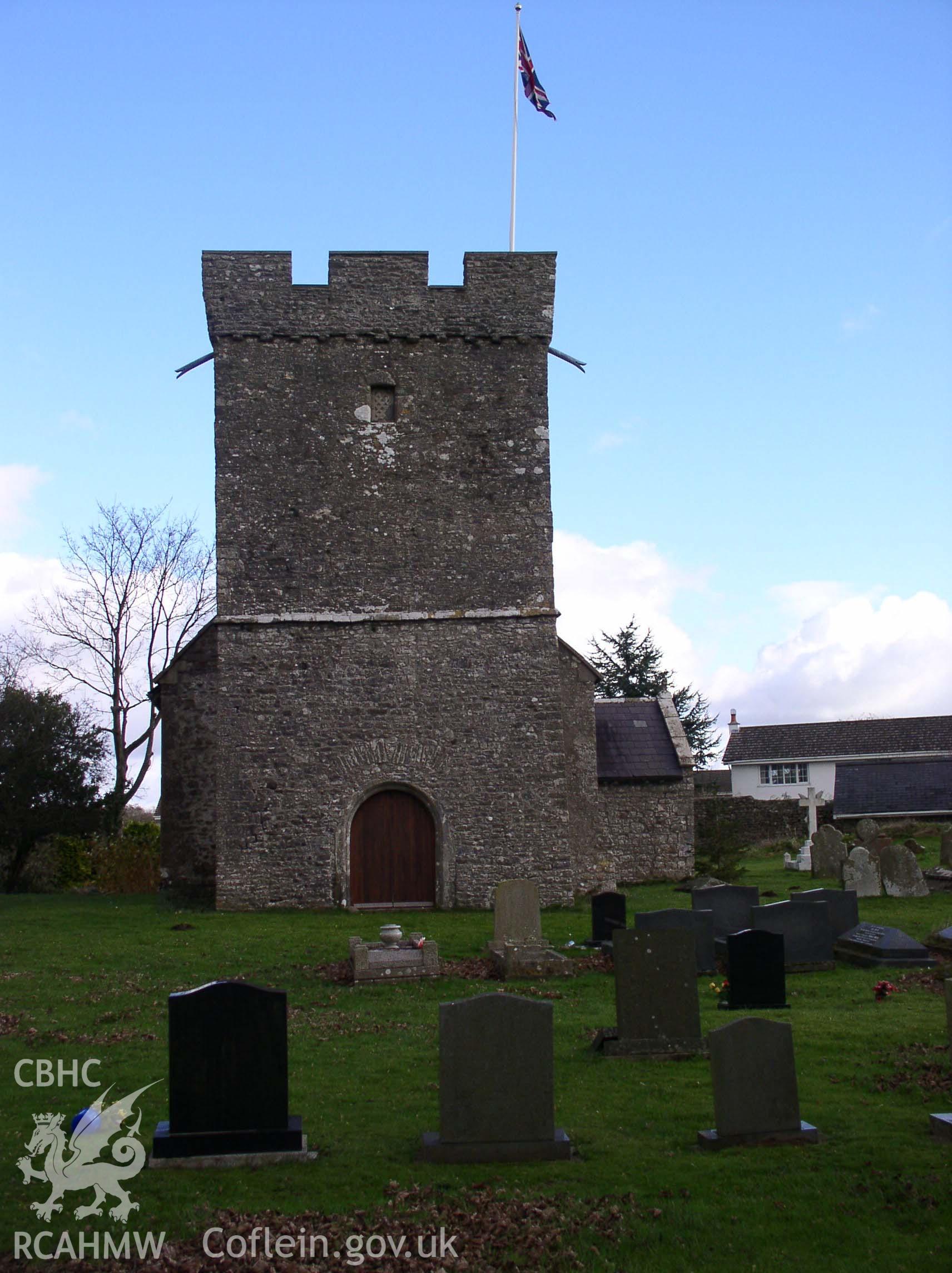 Colour digital photograph showing an elevation view of St Owain's Church, Ystrad Owen; Glamorgan.