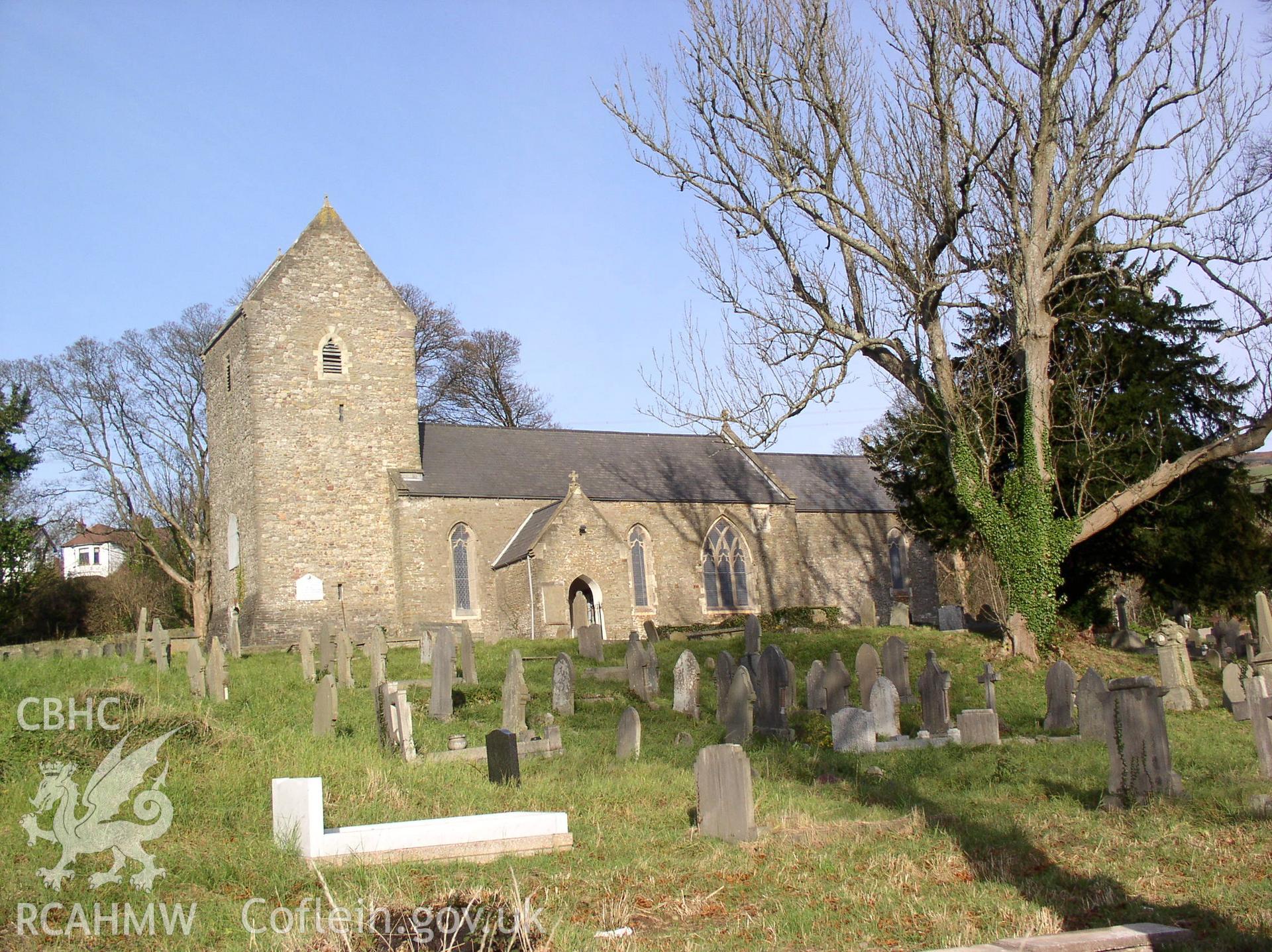 Colour digital photograph showing the exterior of St. Barrwgs Church, Bedwas; Glamorgan.