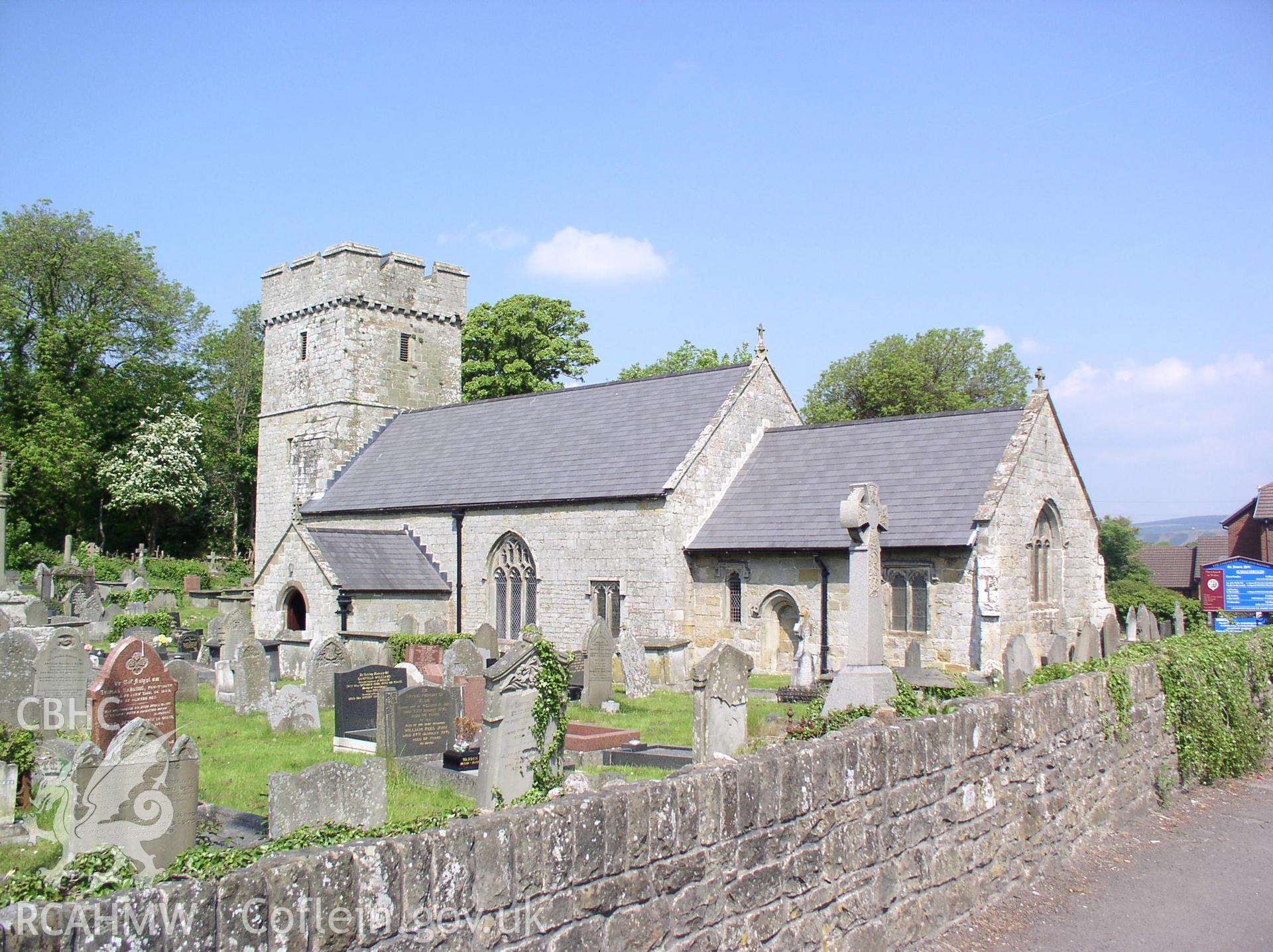 Colour digital photograph showing a three quarter elevation view of St James' Church, Pyle; Glamorgan.