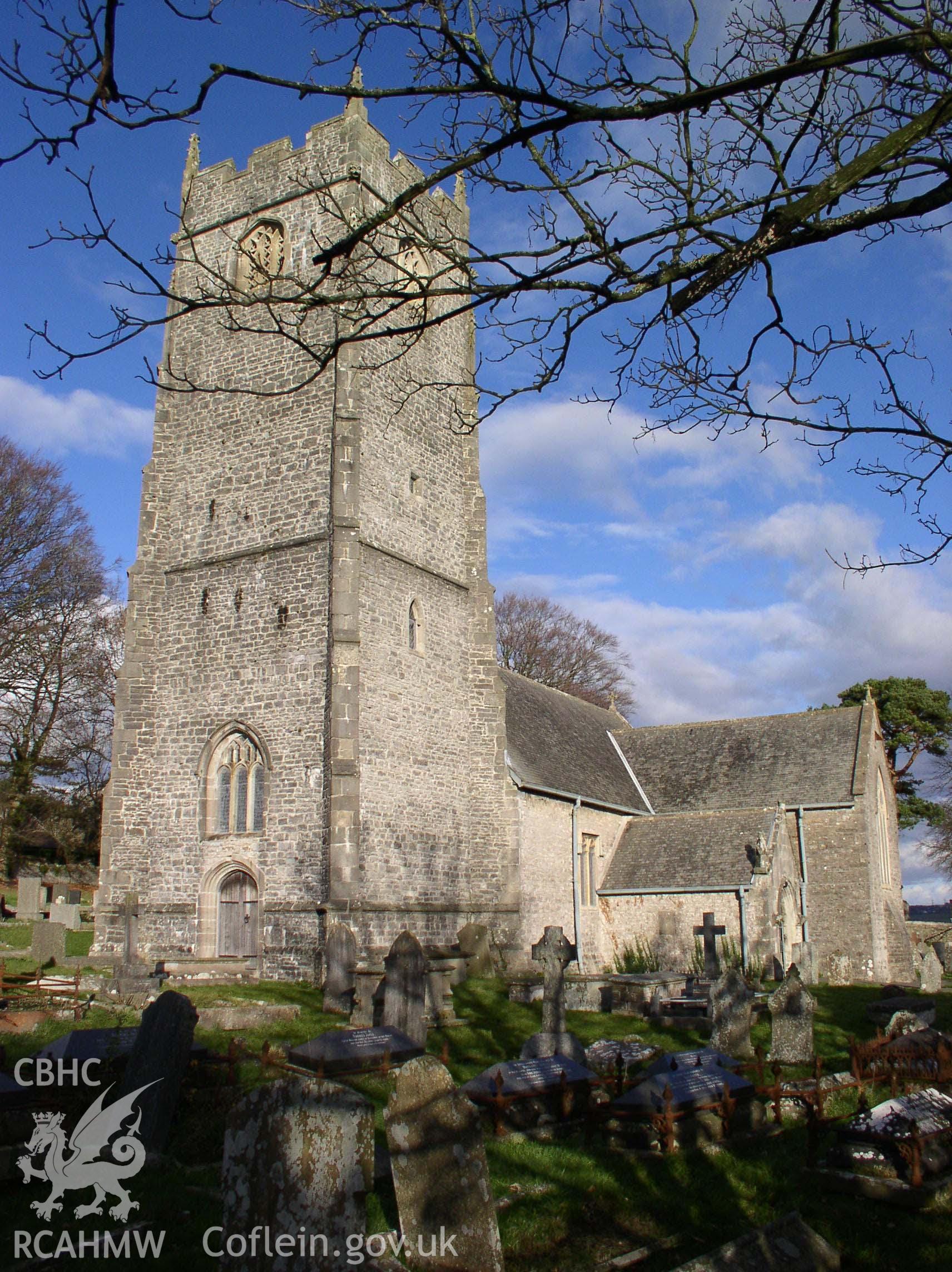 Colour digital photograph showing the exterior of the Church of St John the Baptist, Llanblethian; Glamorgan.