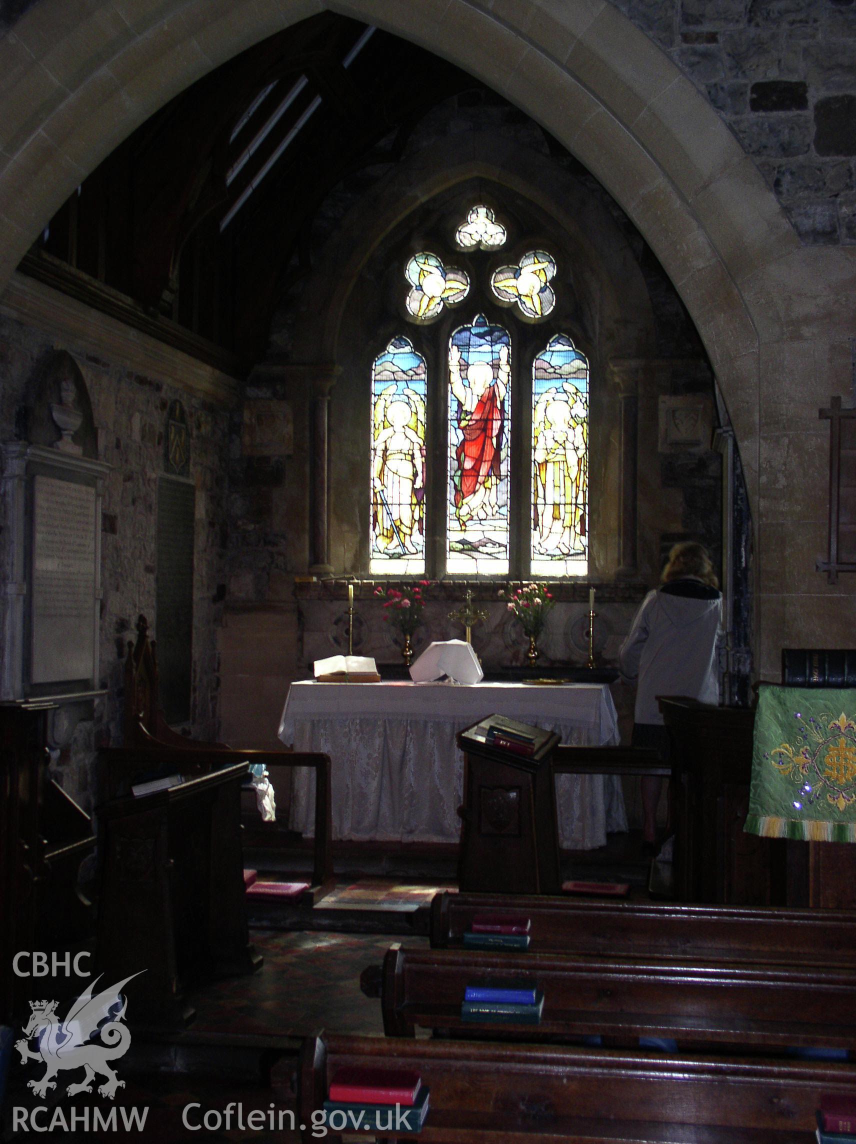 Colour digital photograph showing part of the interior of St Elltteryn's Church, Capel Llanilltern.