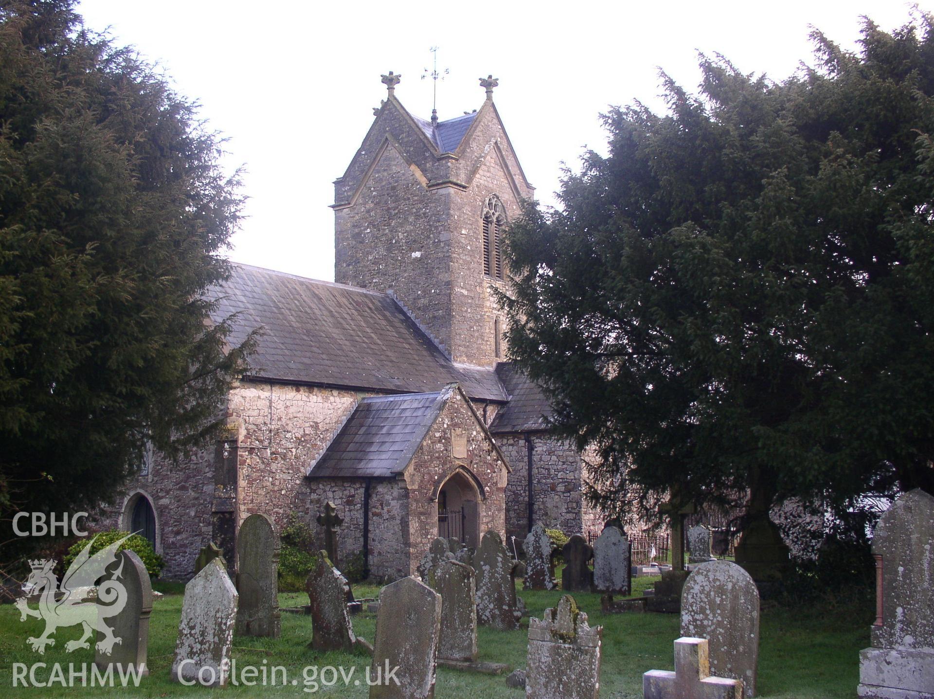 Colour digital photograph showing a three quarter elevation view of St George's Church, St Georges Super Ely; Glamorgan.