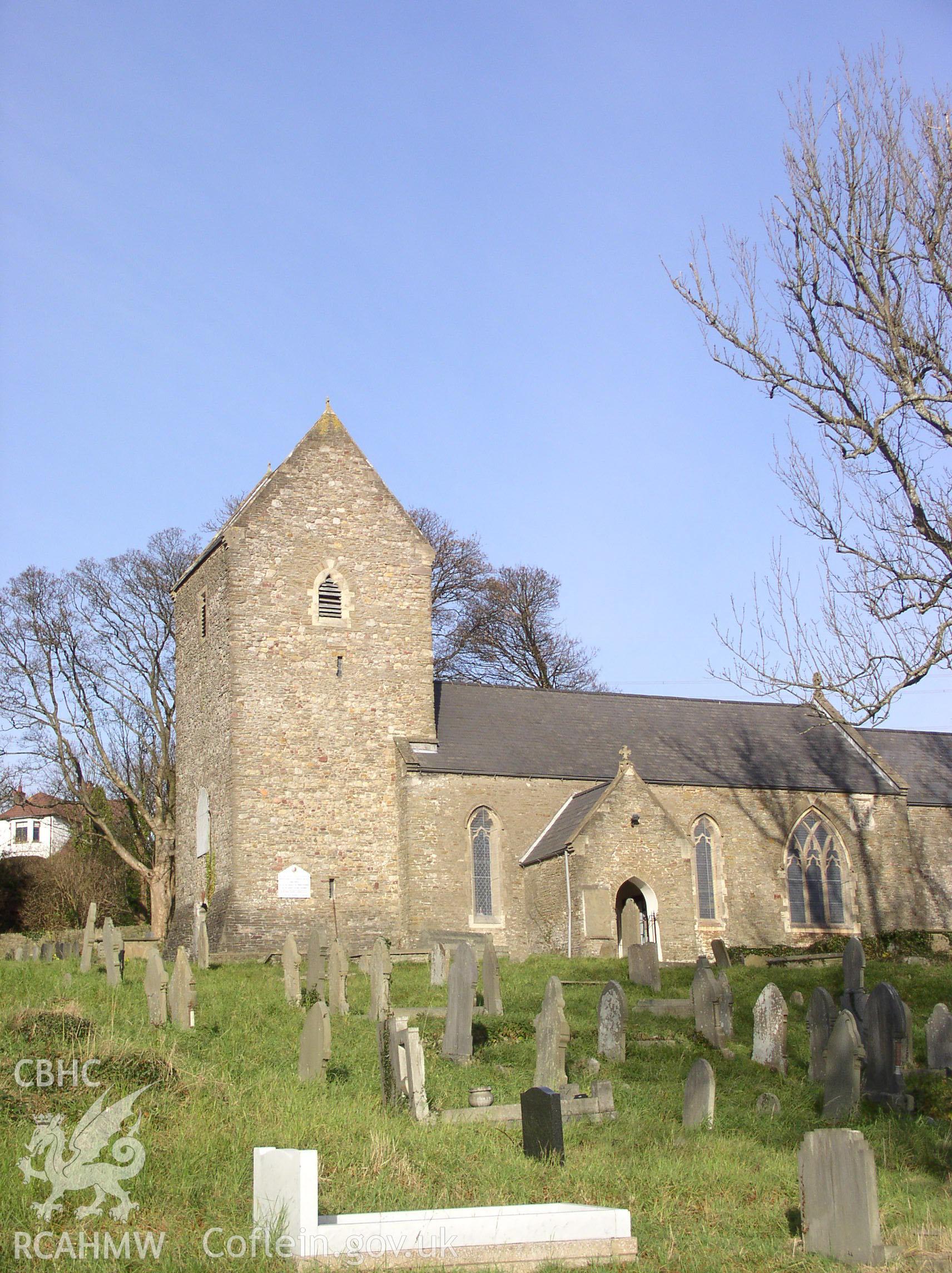 Colour digital photograph showing the exterior of St. Barrwgs Church, Bedwas; Glamorgan.