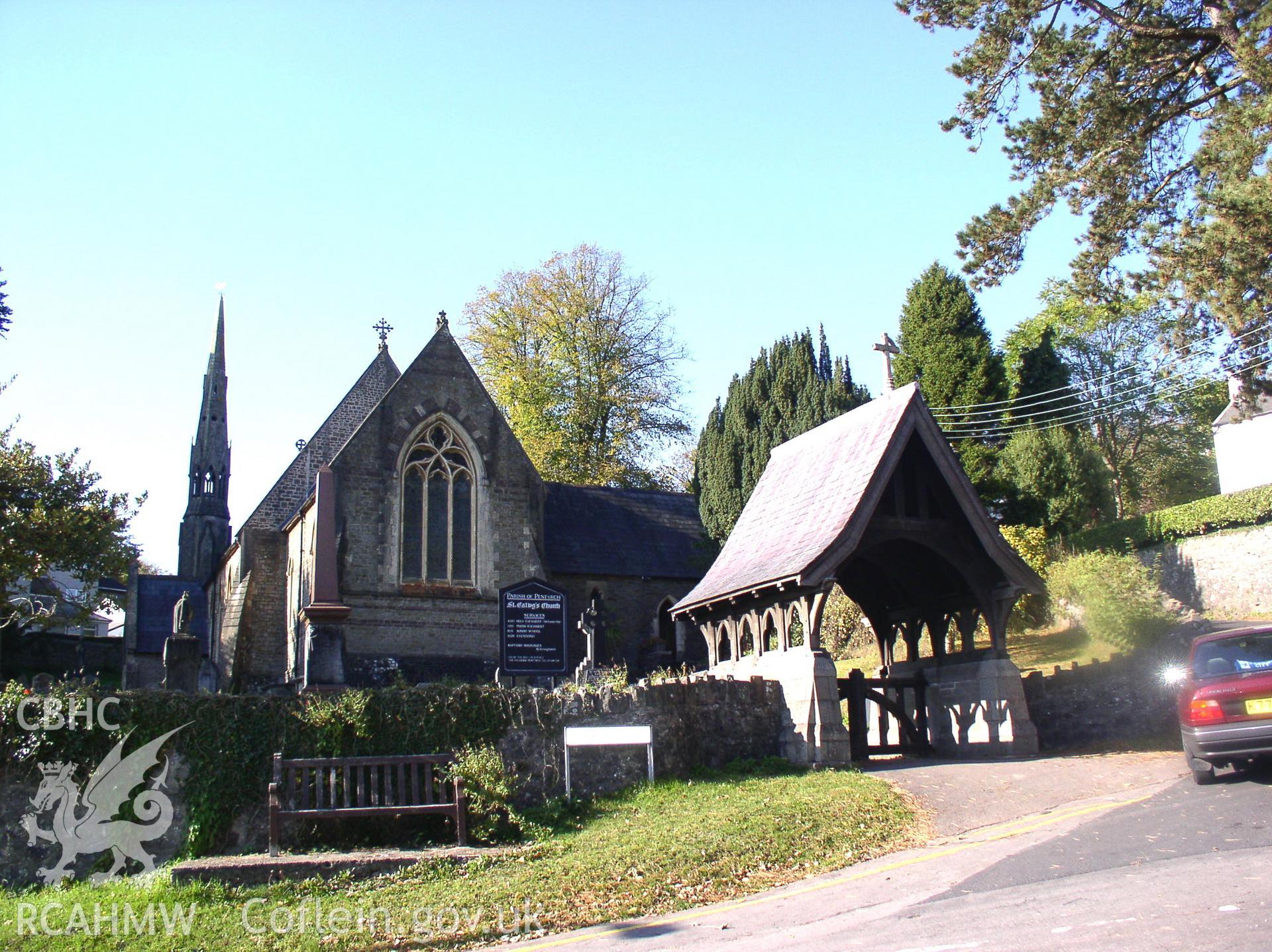 Colour digital photograph showing the exterior of St Catwg's Church, Pentyrch; Glamorgan.