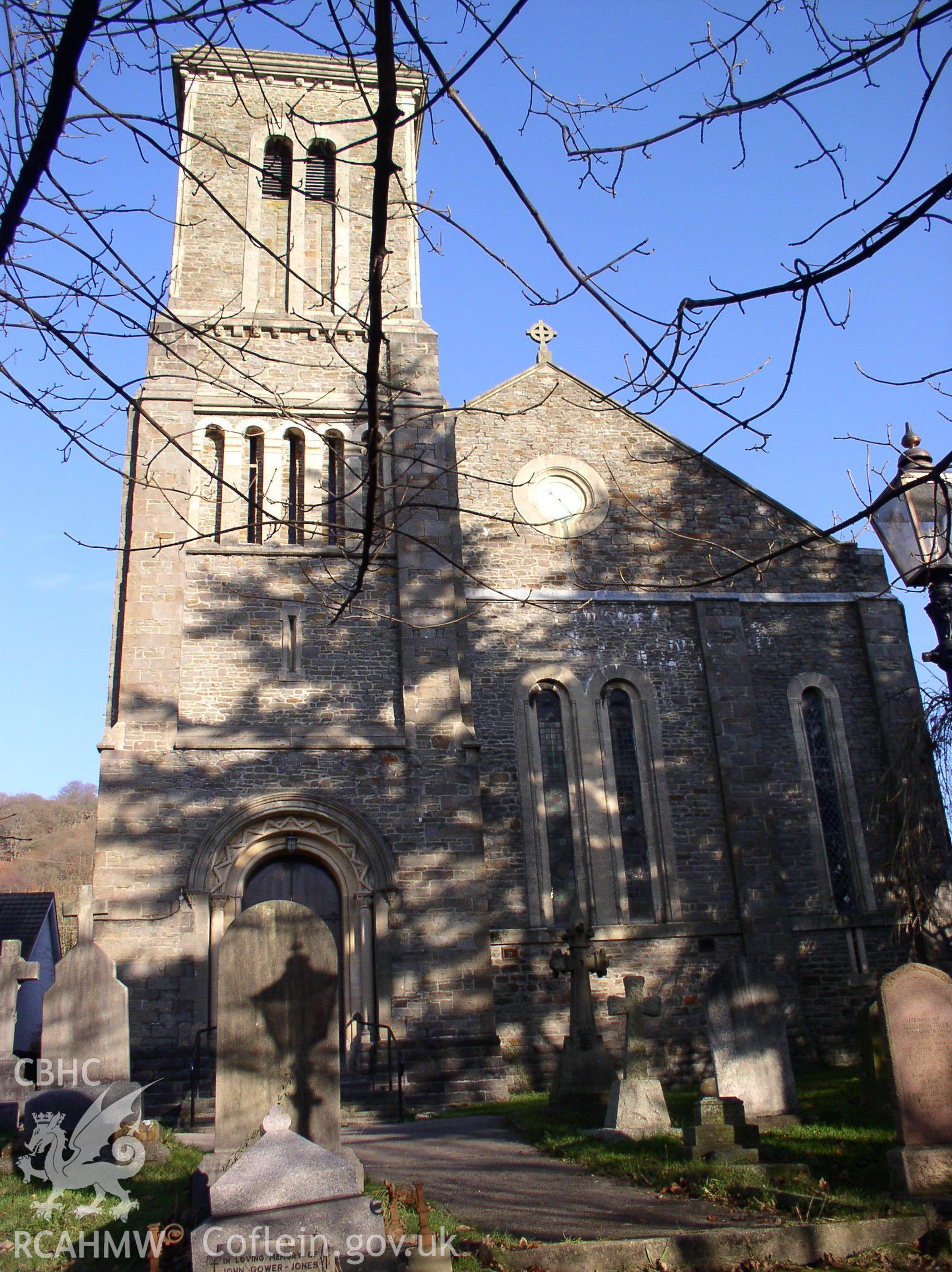 Colour digital photograph showing the exterior of St. Mary's Church, Glyntaf; Glamorgan.