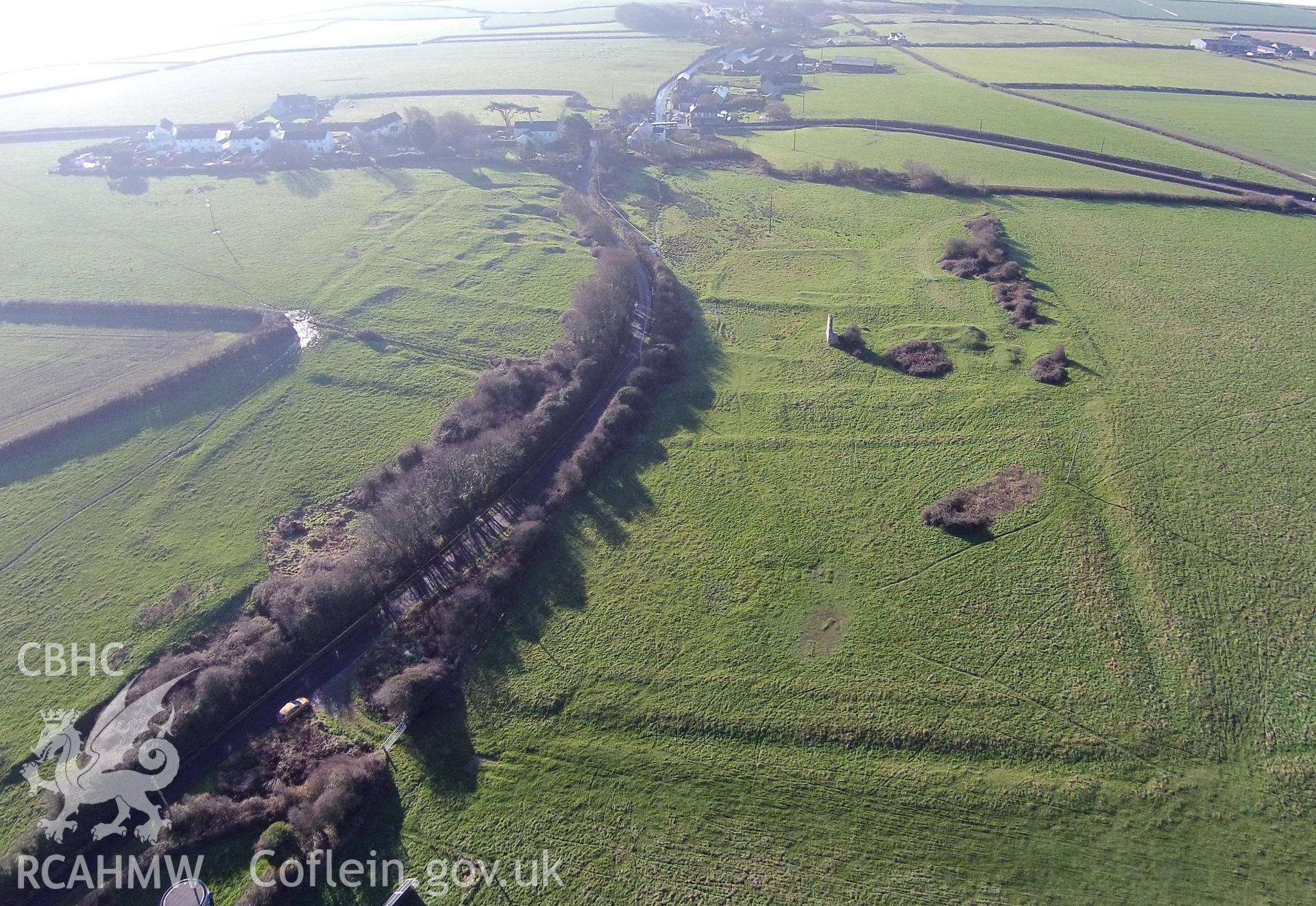 Digital aerial photograph showing Marcross grange earthworks.