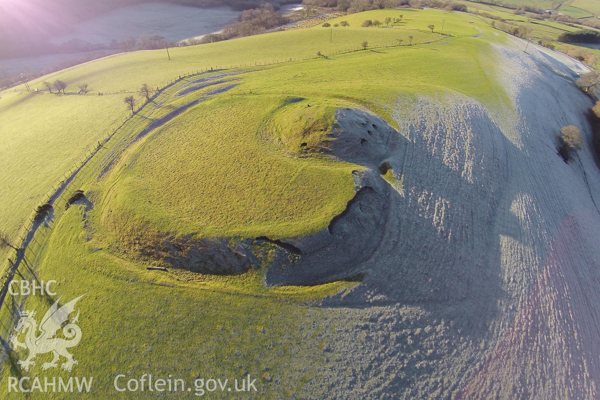 Digital aerial photograph showing Crug Eryr.