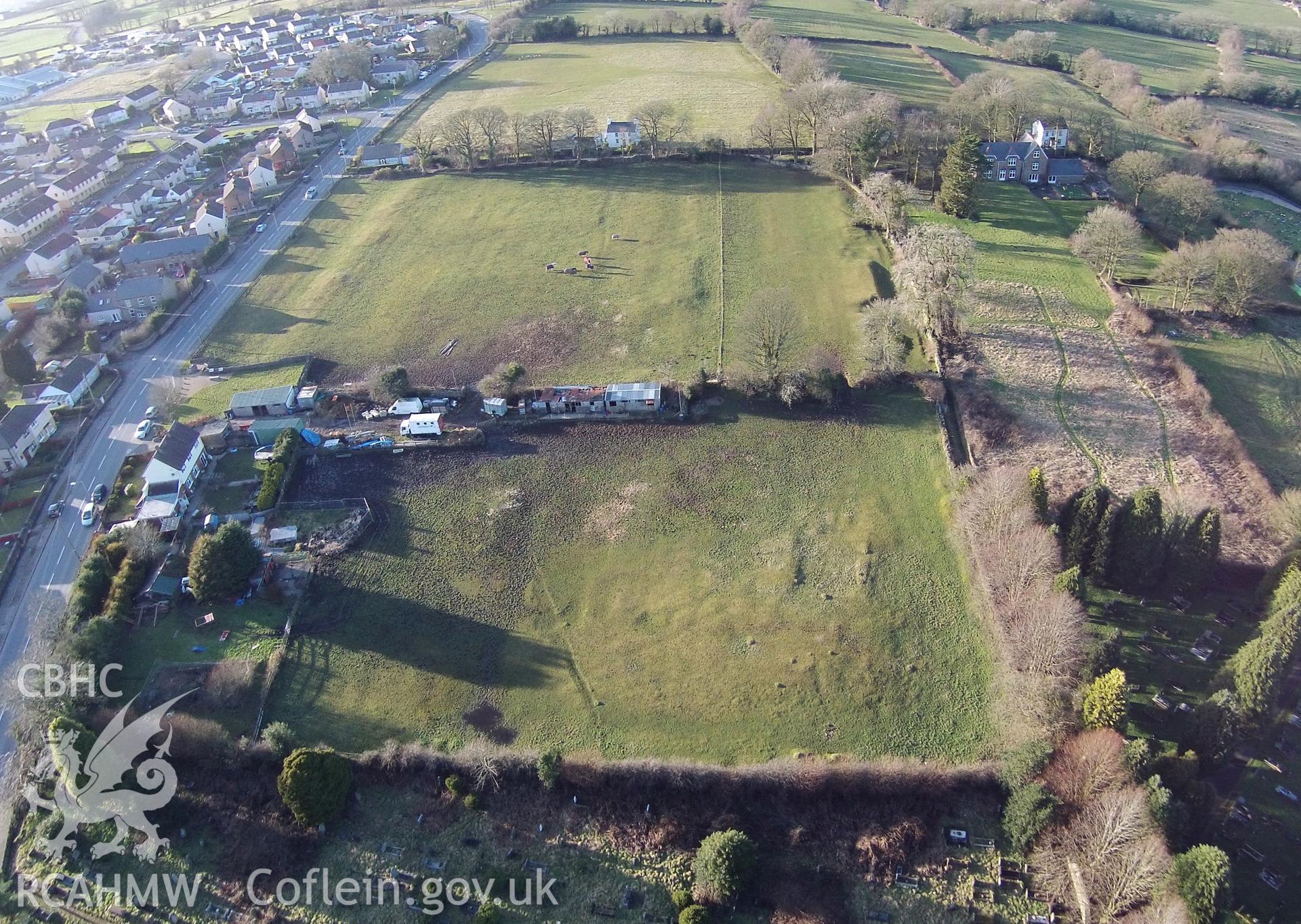 Aerial photograph showing Gelligaer Roman Fort, taken by Paul Davis, 26th Feb 2015.