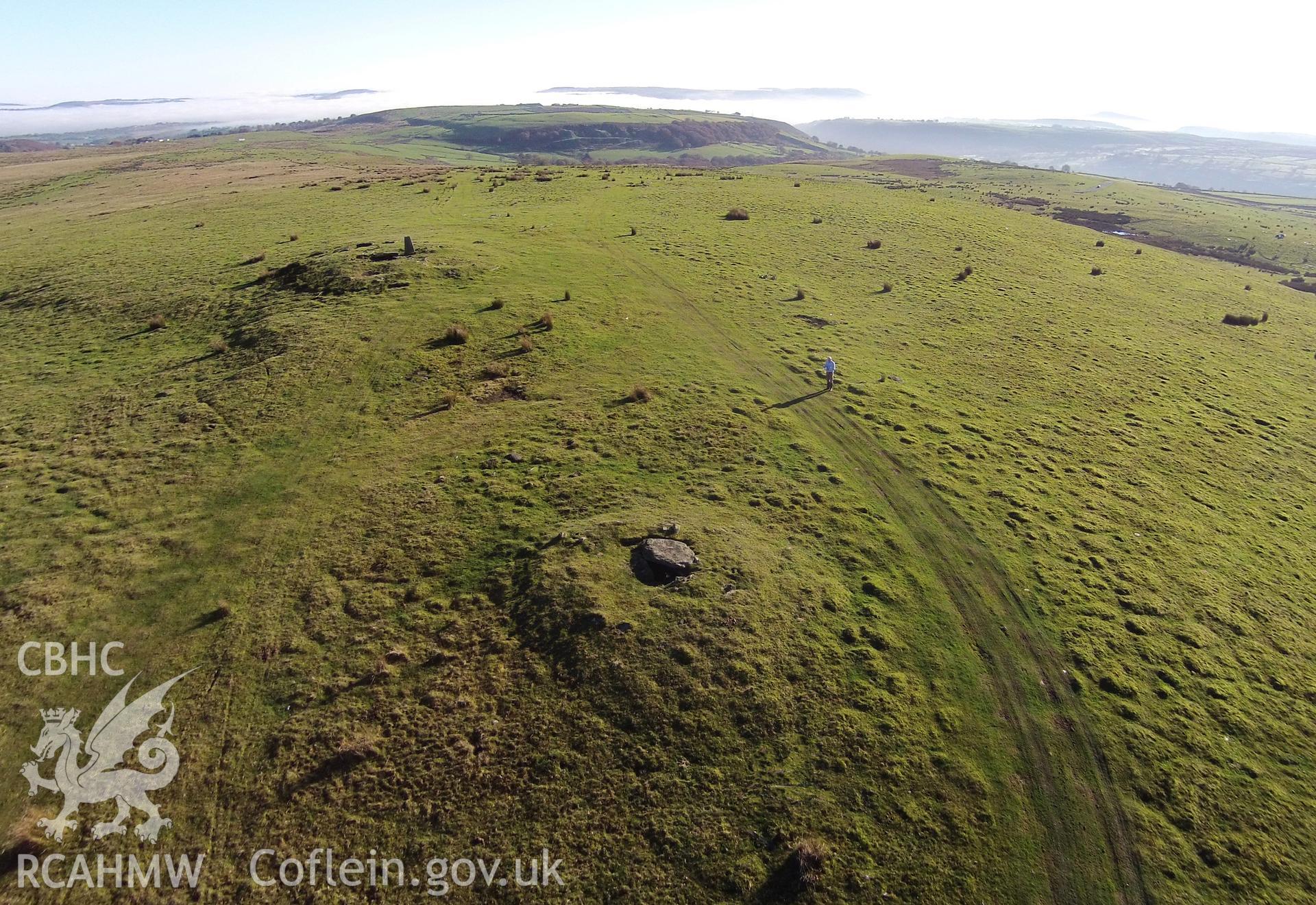 Aerial photograph showing Carn Bugail, Gelligaer taken by Paul Davis, 2nd November 2015.