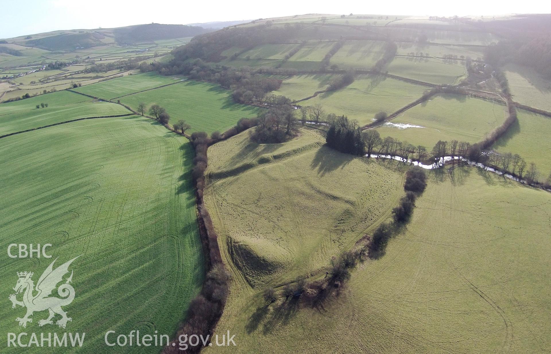 Digital aerial photograph showing Castell Cwm Foel-Allt.