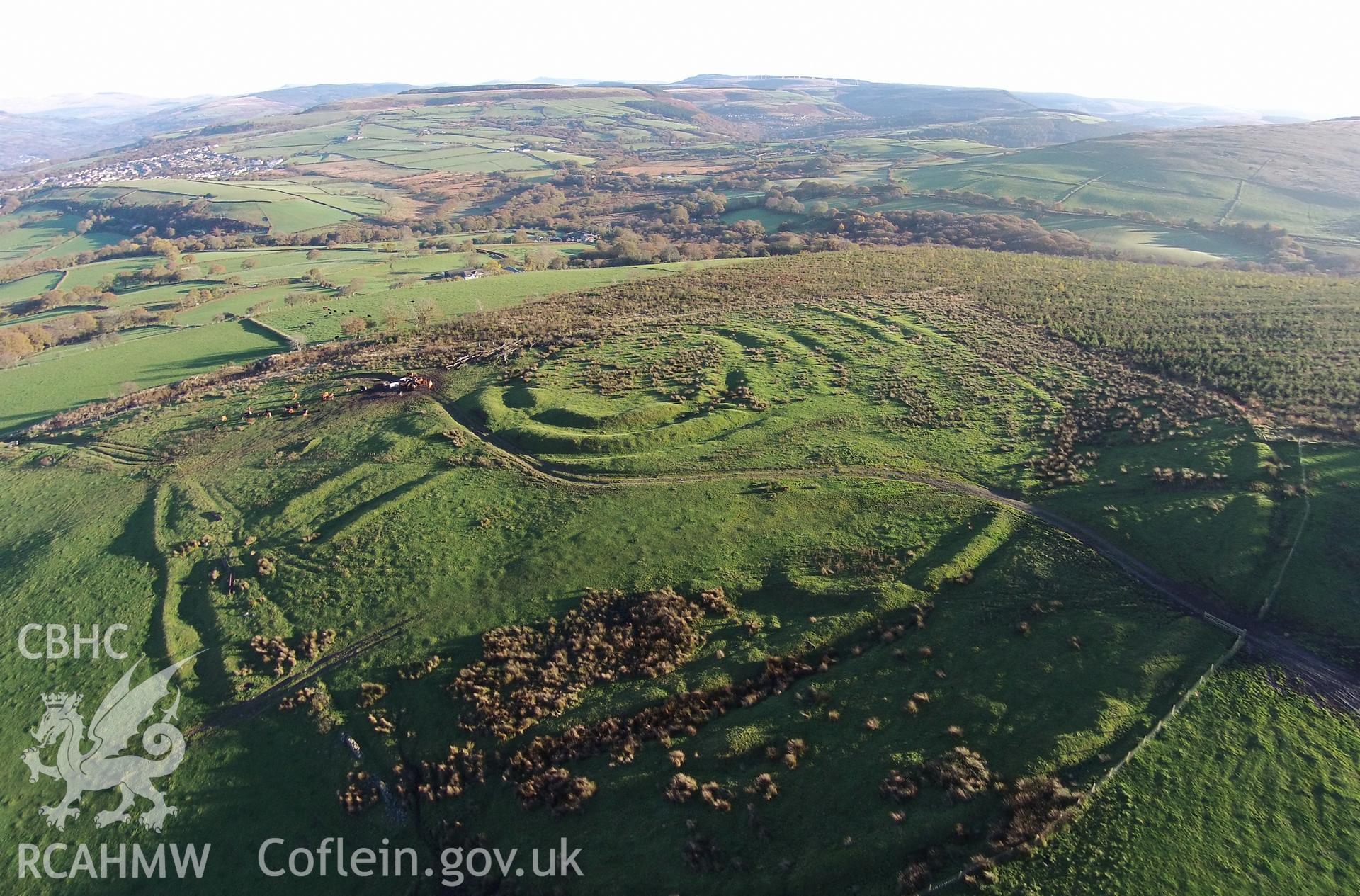 Aerial photograph showing Gaer Fawr, taken by Paul Davis, 1st November 2015.