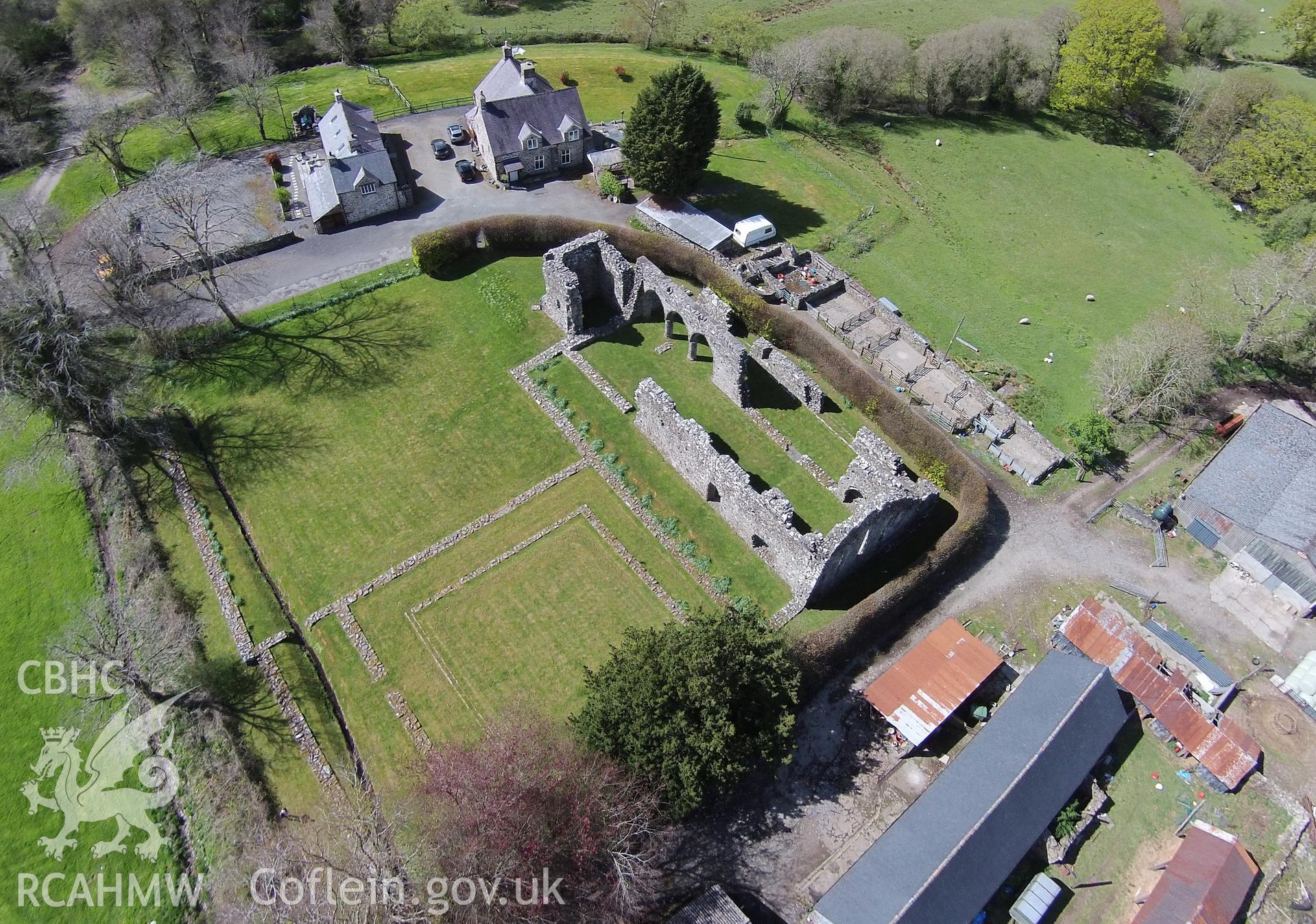 Digital aerial photograph showing Cymer Abbey.