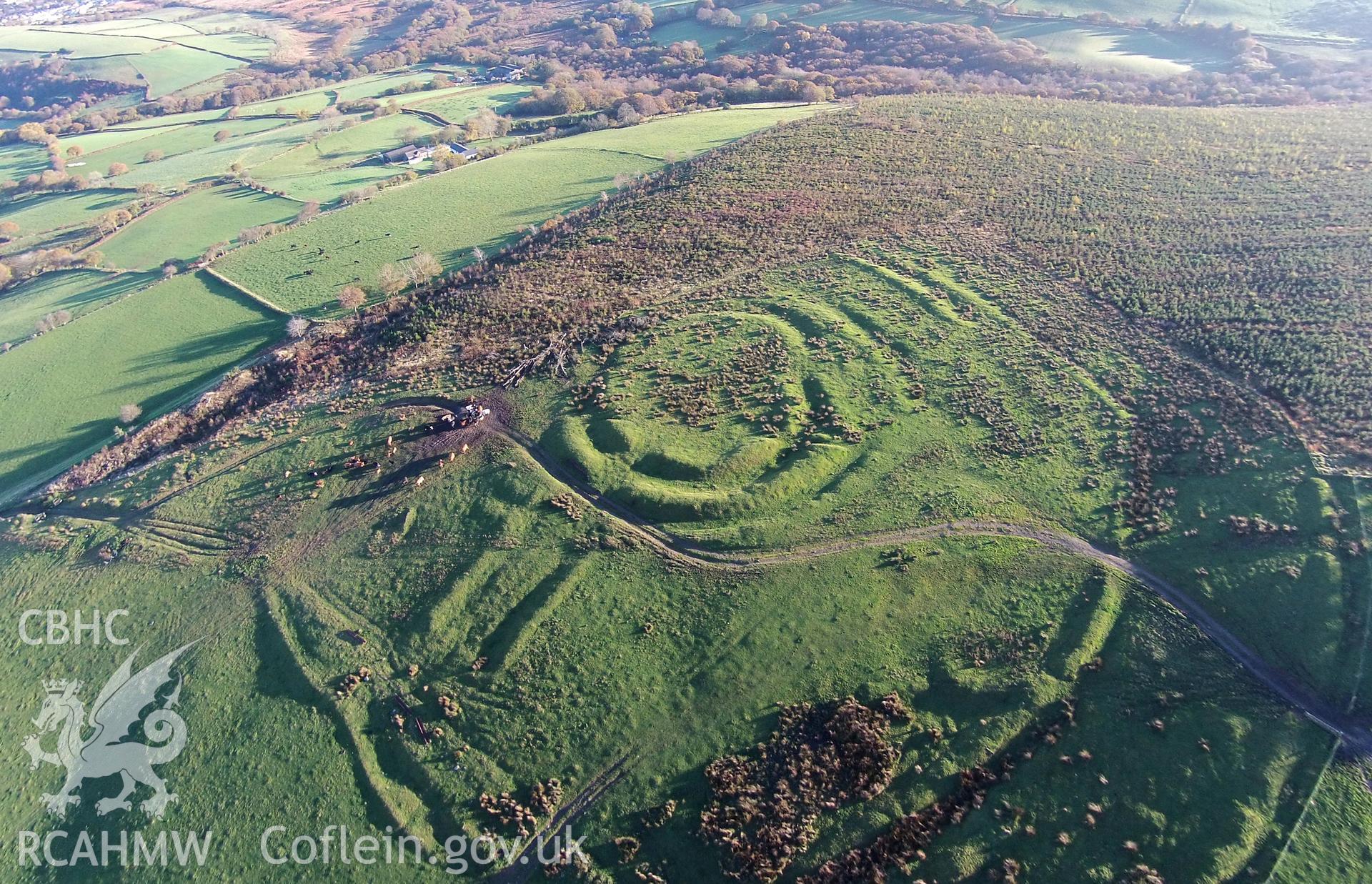 Aerial photograph showing Gaer Fawr, taken by Paul Davis, 1st November 2015.