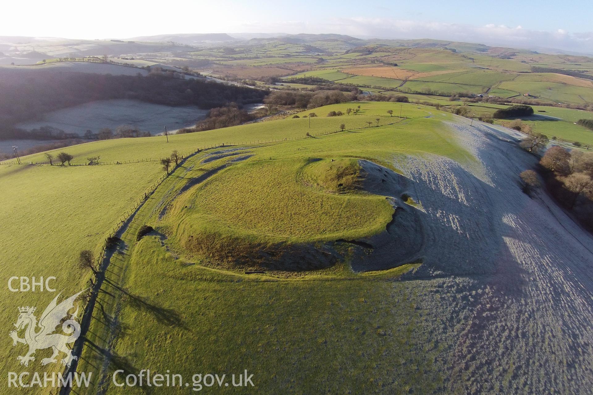 Digital aerial photograph showing Crug Eryr.